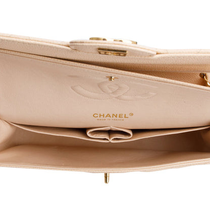 Chanel Beige Caviar Leather Classic Medium Double Flap