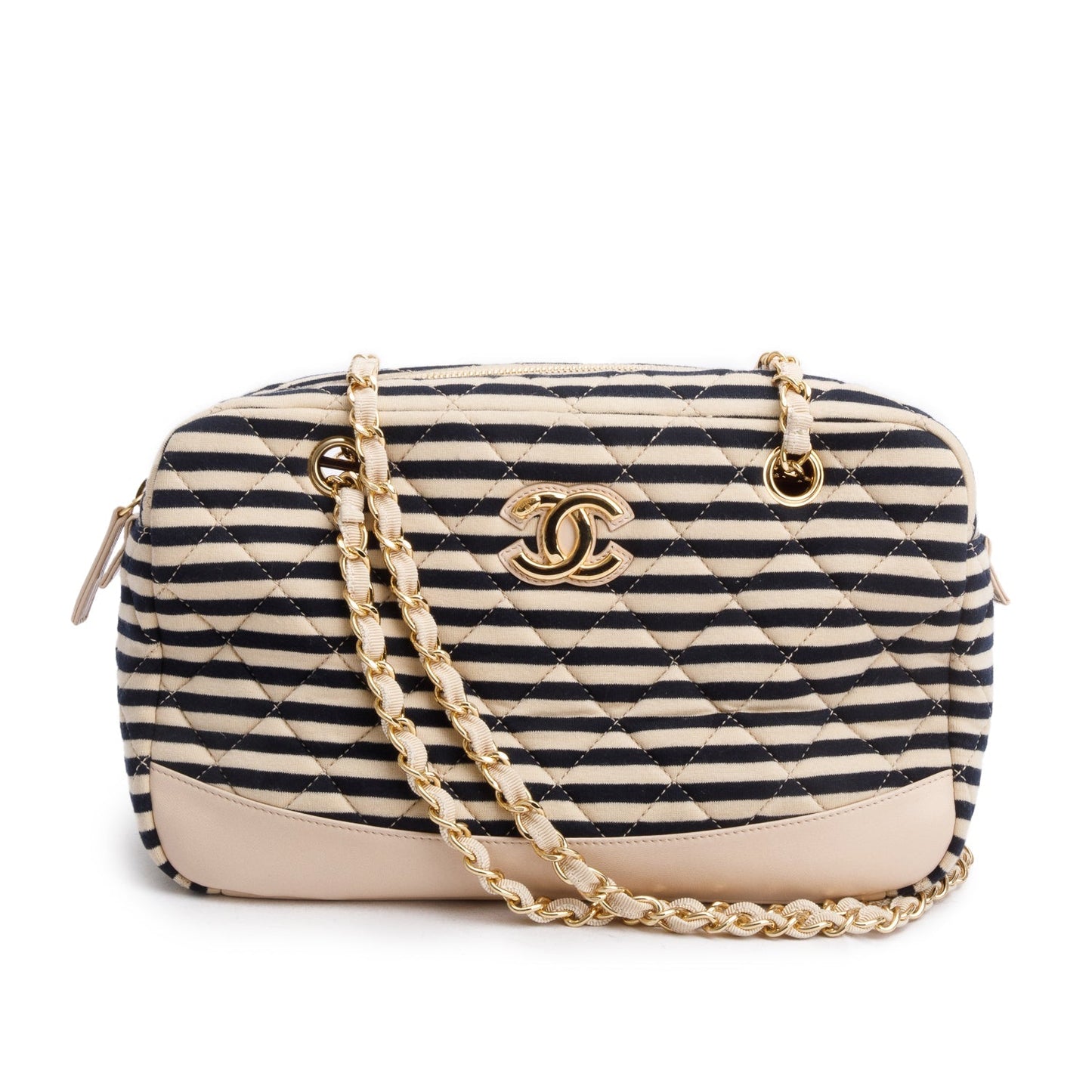 Chanel Beige & Black Quilted Jersey Coco Sailor Camera Bag