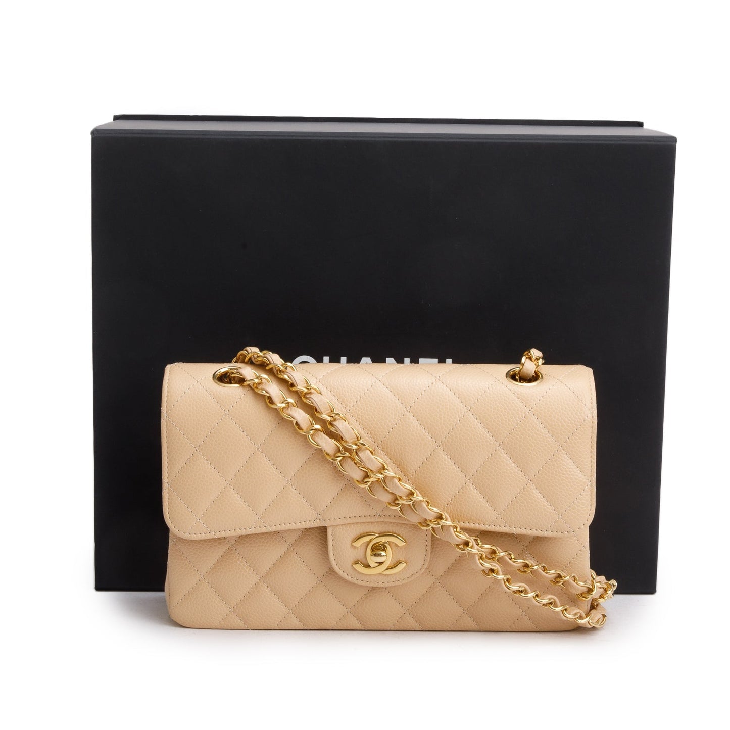 Chanel 2025 Beige Caviar Quilted Small Double Flap Bag