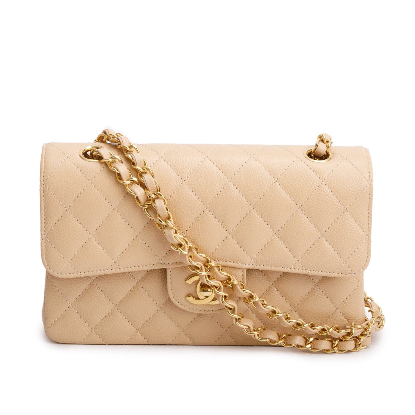 Chanel 2025 Beige Caviar Quilted Small Double Flap Bag