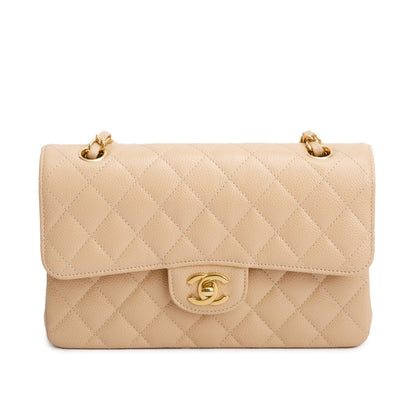 Chanel 2025 Beige Caviar Quilted Small Double Flap Bag