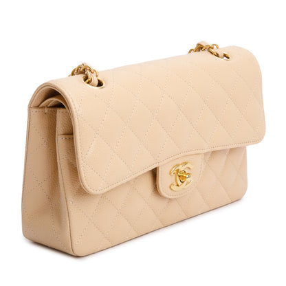Chanel 2025 Beige Caviar Quilted Small Double Flap Bag
