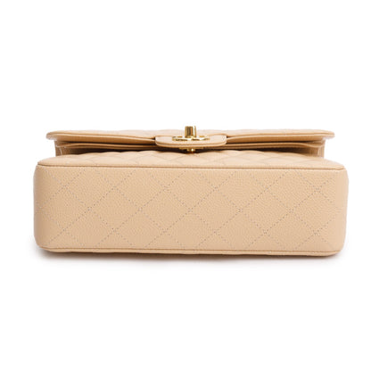 Chanel 2025 Beige Caviar Quilted Small Double Flap Bag