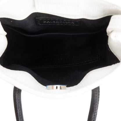 Balenciaga White Squared Calfskin Logo Shopping Phone Holder Bag
