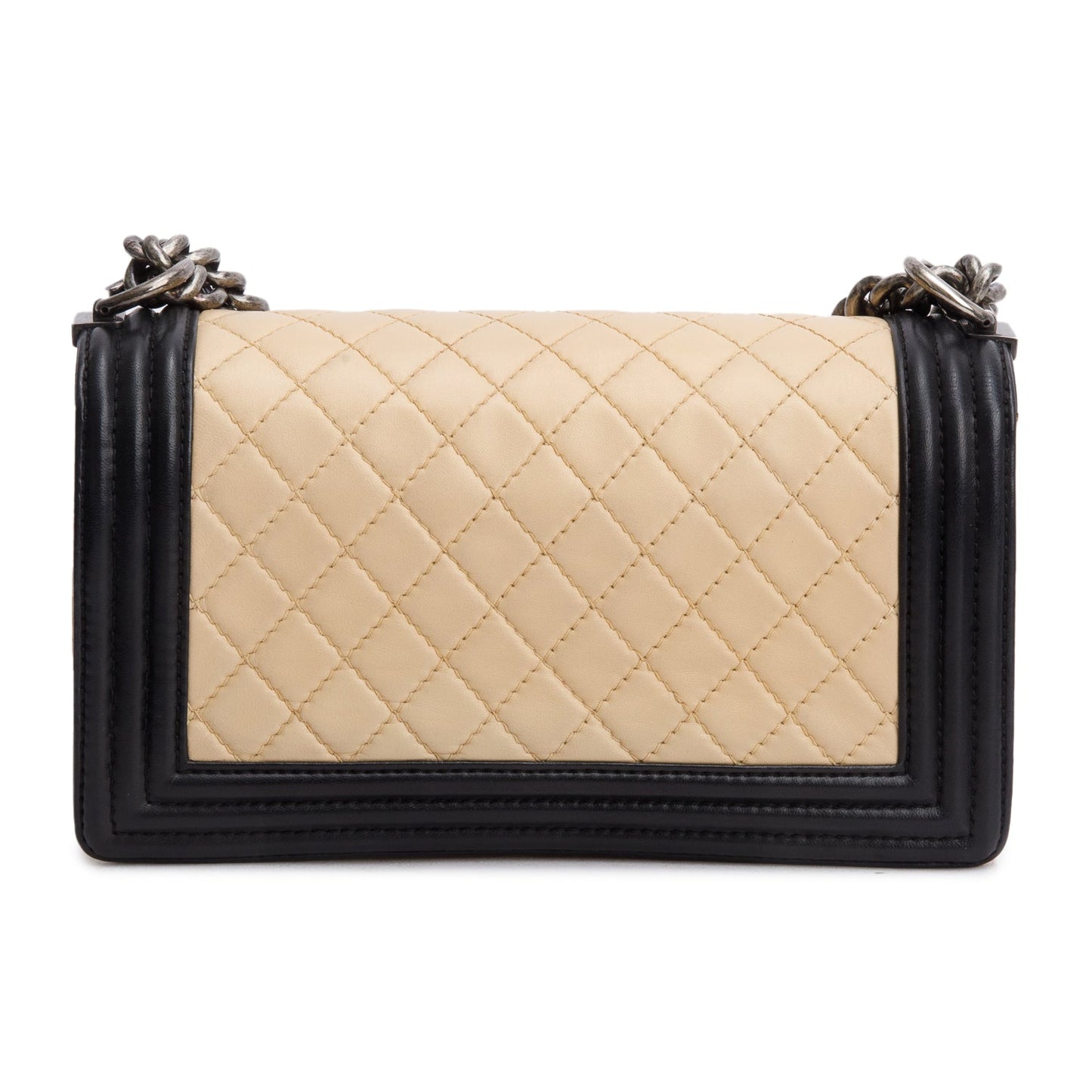 Chanel Beige/Black Quilted Lambskin Leather Medium Boy Bag