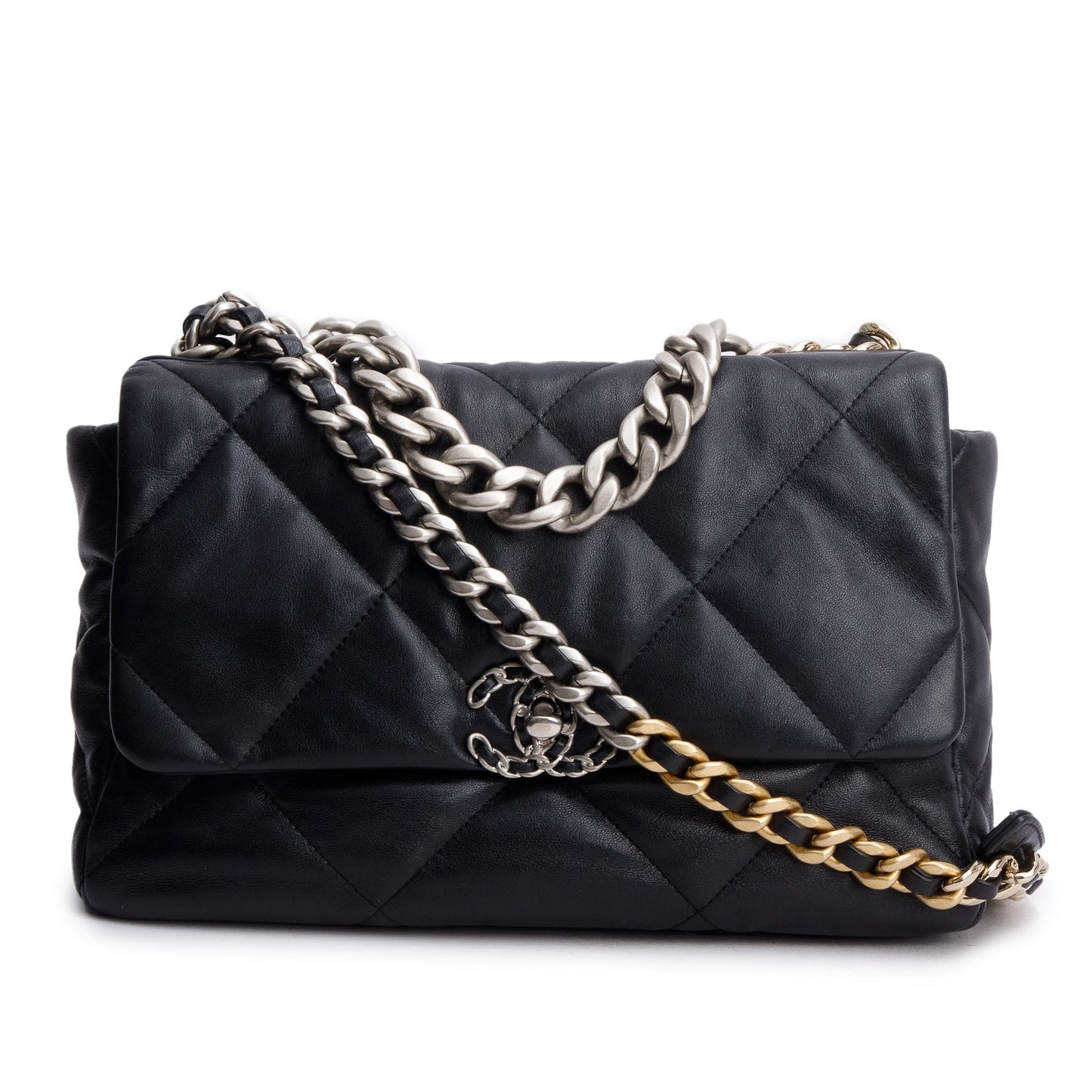 Chanel 2022 Black Lambskin Quilted Large 19 Flap Bag