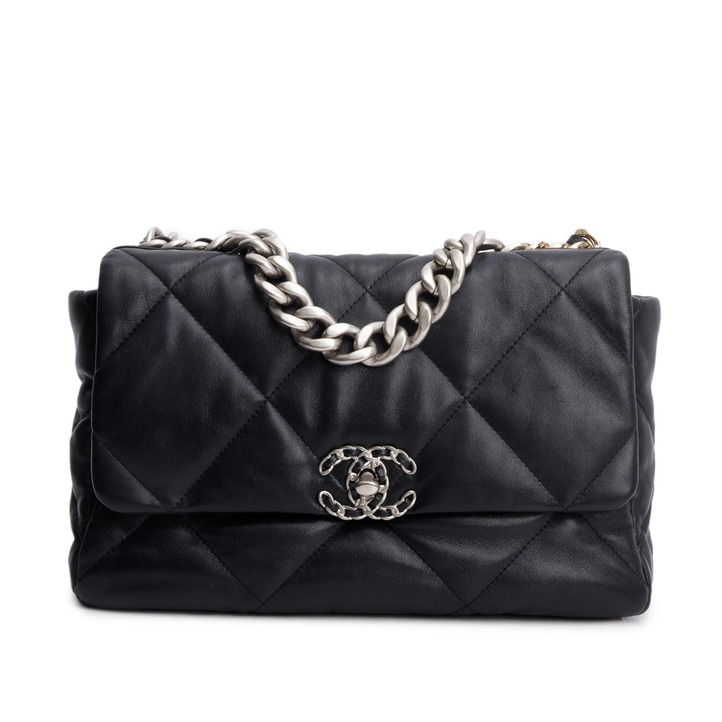 Chanel 2022 Black Lambskin Quilted Large 19 Flap Bag