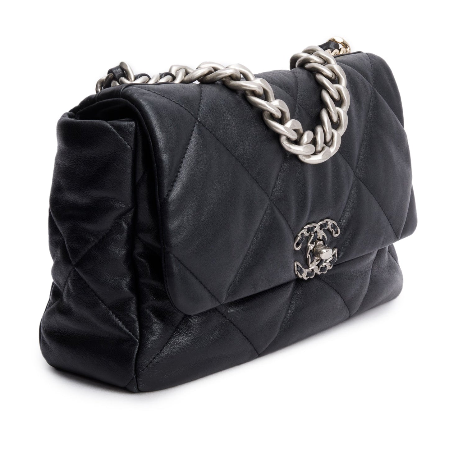 Chanel 2022 Black Lambskin Quilted Large 19 Flap Bag