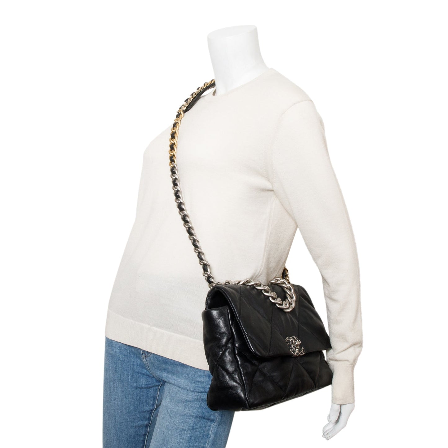 Chanel 2022 Black Lambskin Quilted Large 19 Flap Bag