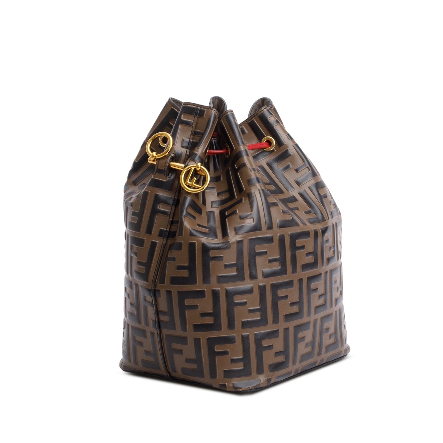 Fendi Brown Vitello Liberty FF 1974 Embossed Small Mon Tresor Bucket Bag
