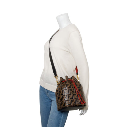 Fendi Brown Vitello Liberty FF 1974 Embossed Small Mon Tresor Bucket Bag