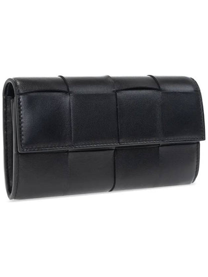 Luxury Bottega Veneta Intrecciato Flap Long Wallet Black