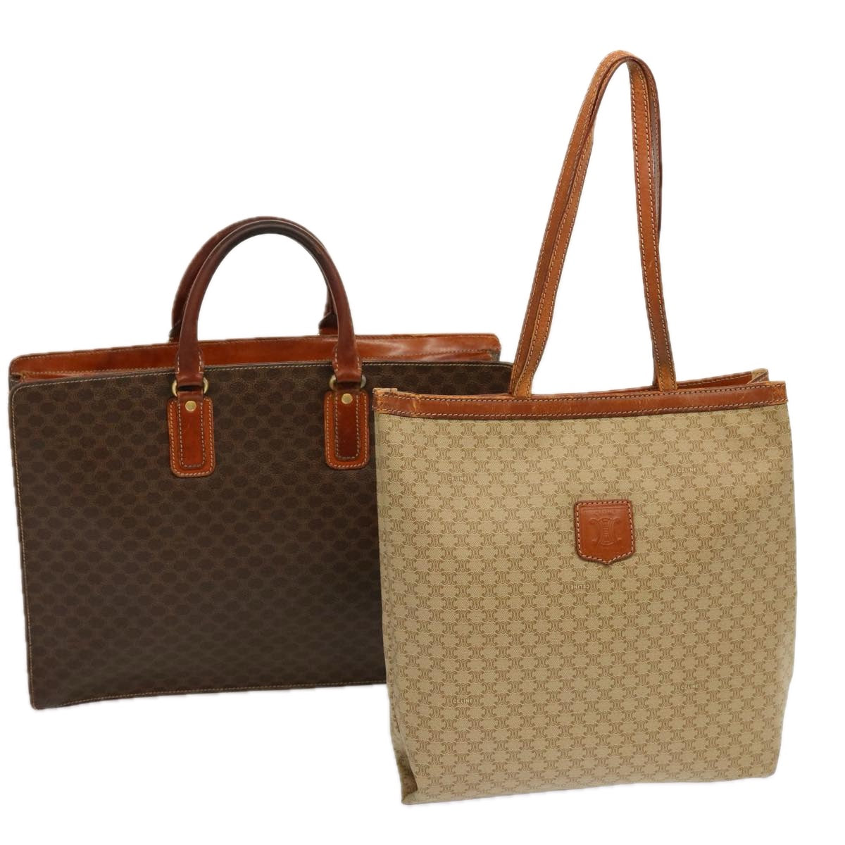 Luxury CELINE Macadam Canvas Tote Bag PVC 2Set Beige Brown  68348