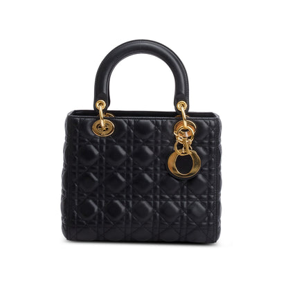 Christian Dior Black Cannage Lambskin Leather Medium Lady Dior Bag