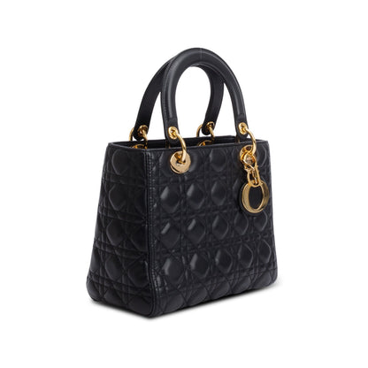 Christian Dior Black Cannage Lambskin Leather Medium Lady Dior Bag