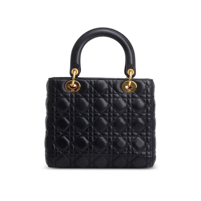 Christian Dior Black Cannage Lambskin Leather Medium Lady Dior Bag