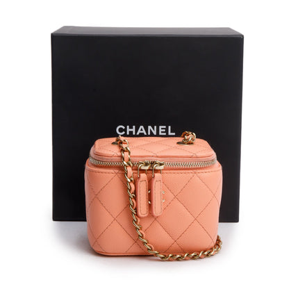 Chanel 2022 Pink Lambskin Quilted Extra Mini Vanity Case