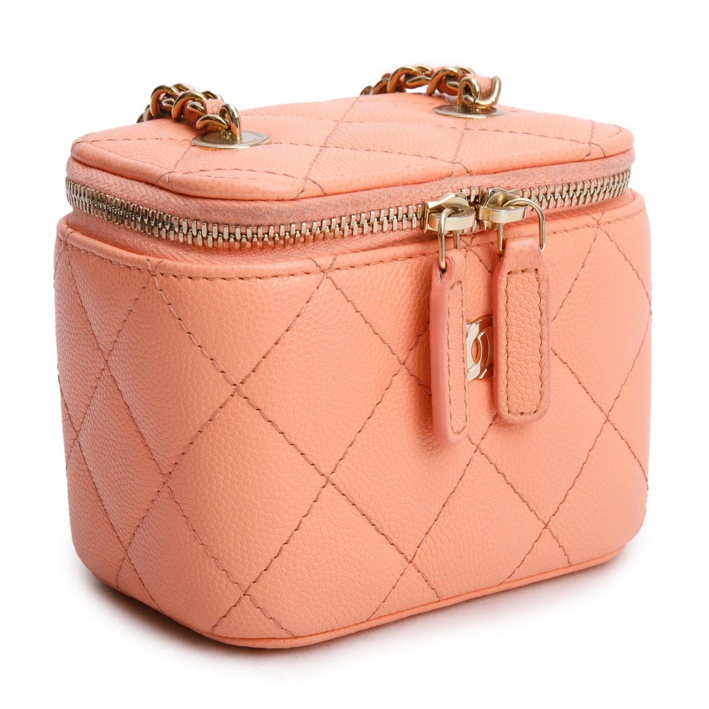 Chanel 2022 Pink Lambskin Quilted Extra Mini Vanity Case