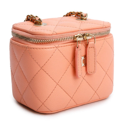 Chanel 2022 Pink Lambskin Quilted Extra Mini Vanity Case