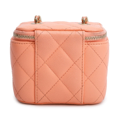 Chanel 2022 Pink Lambskin Quilted Extra Mini Vanity Case