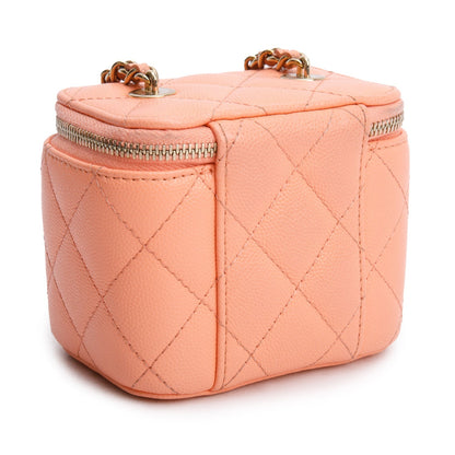 Chanel 2022 Pink Lambskin Quilted Extra Mini Vanity Case