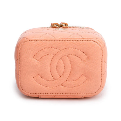 Chanel 2022 Pink Lambskin Quilted Extra Mini Vanity Case