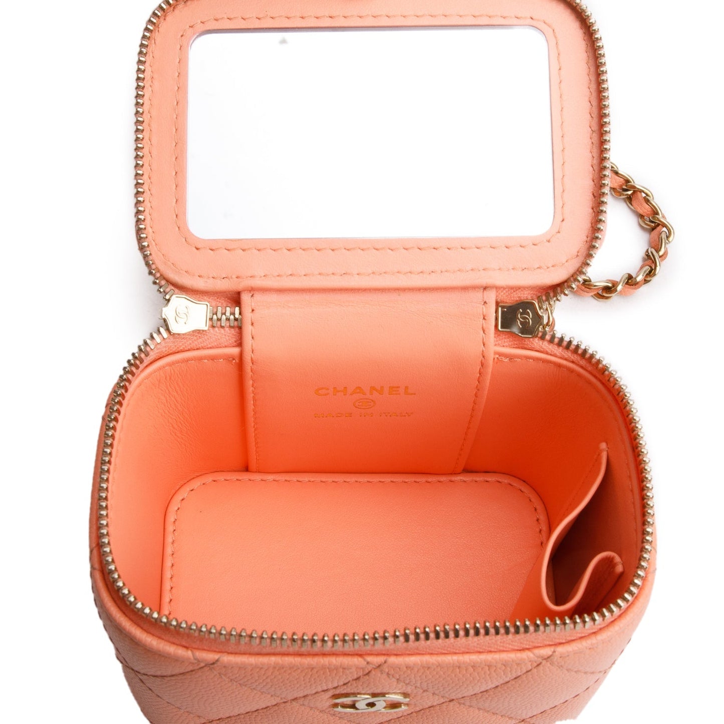 Chanel 2022 Pink Lambskin Quilted Extra Mini Vanity Case