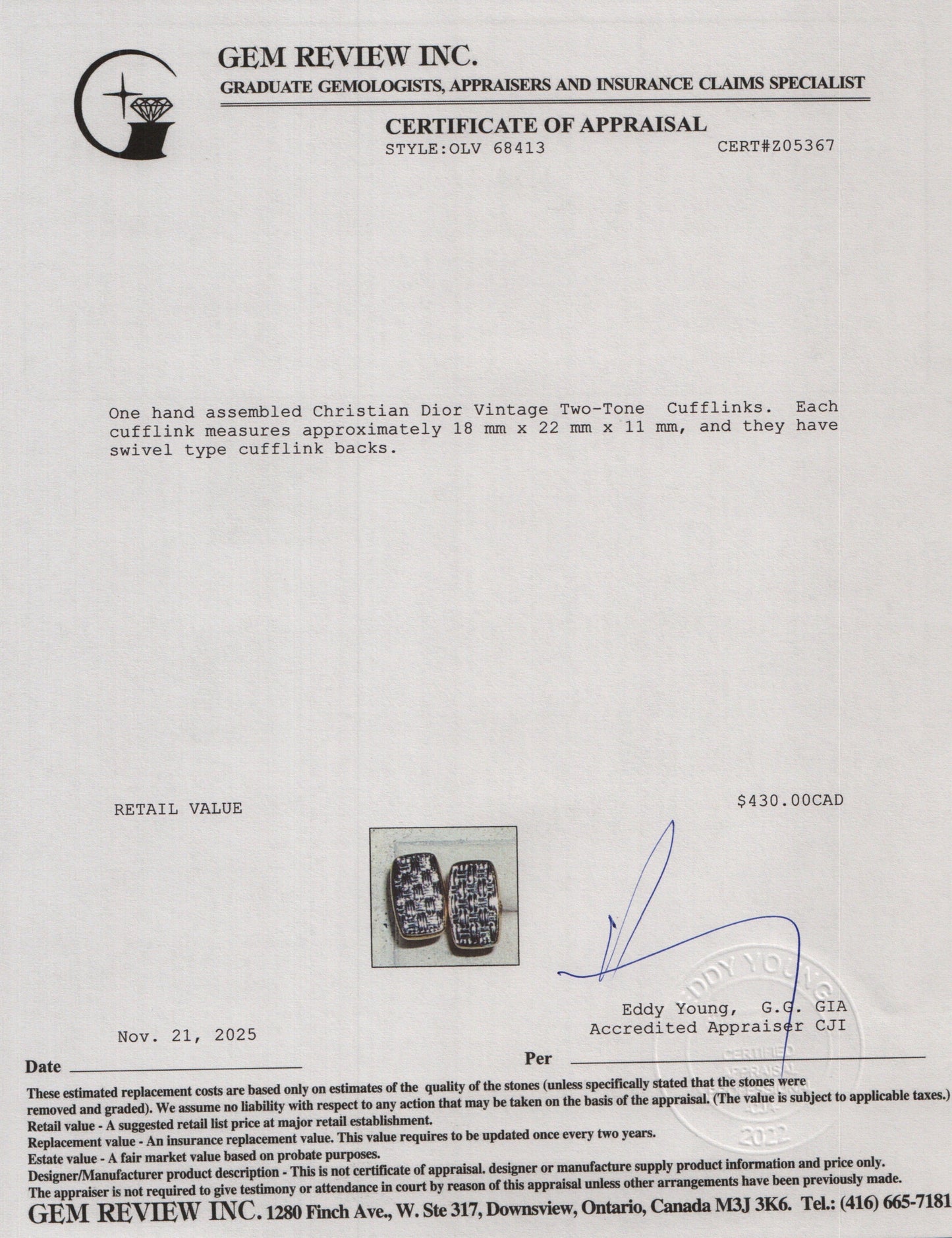 Christian Dior Vintage Two-Tone Cufflinks