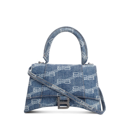 Balenciaga Blue BB Monogram Denim Small Hourglass Top Handle Bag