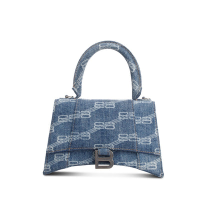 Balenciaga Blue BB Monogram Denim Small Hourglass Top Handle Bag