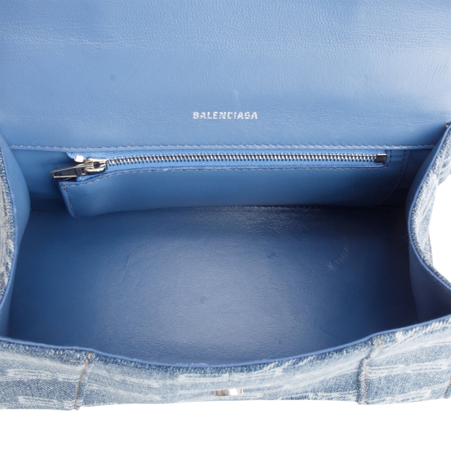 Balenciaga Blue BB Monogram Denim Small Hourglass Top Handle Bag