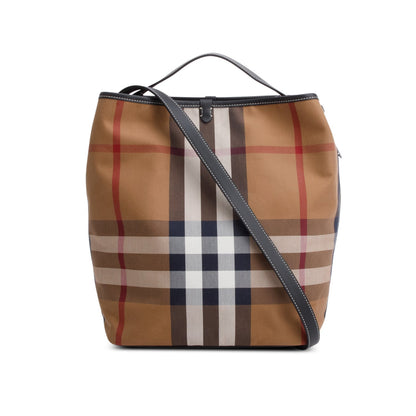 Burberry Brown Canvas Ashby Check Bucket Bag