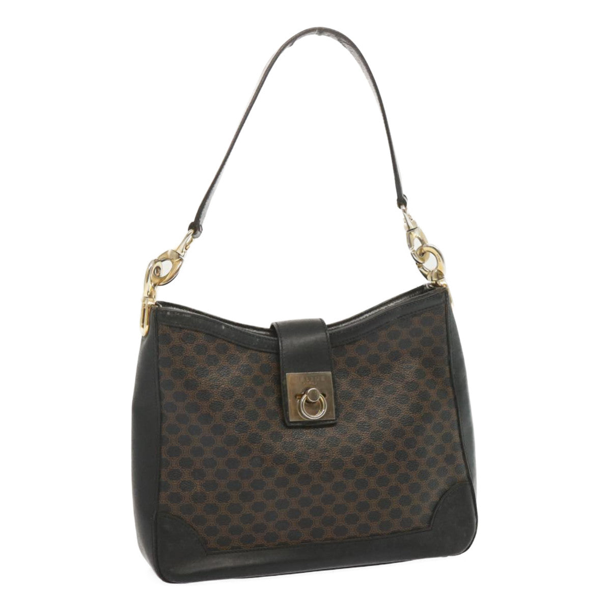 Luxury CELINE Macadam Canvas Shoulder Bag PVC Black  68449