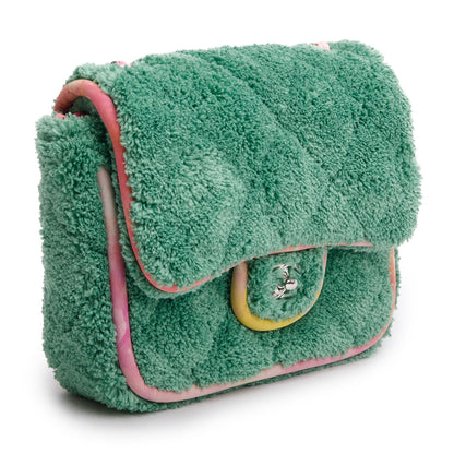 Chanel 2020 Green Quilted Terry Cloth Small Square Flap Bag