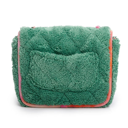 Chanel 2020 Green Quilted Terry Cloth Small Square Flap Bag