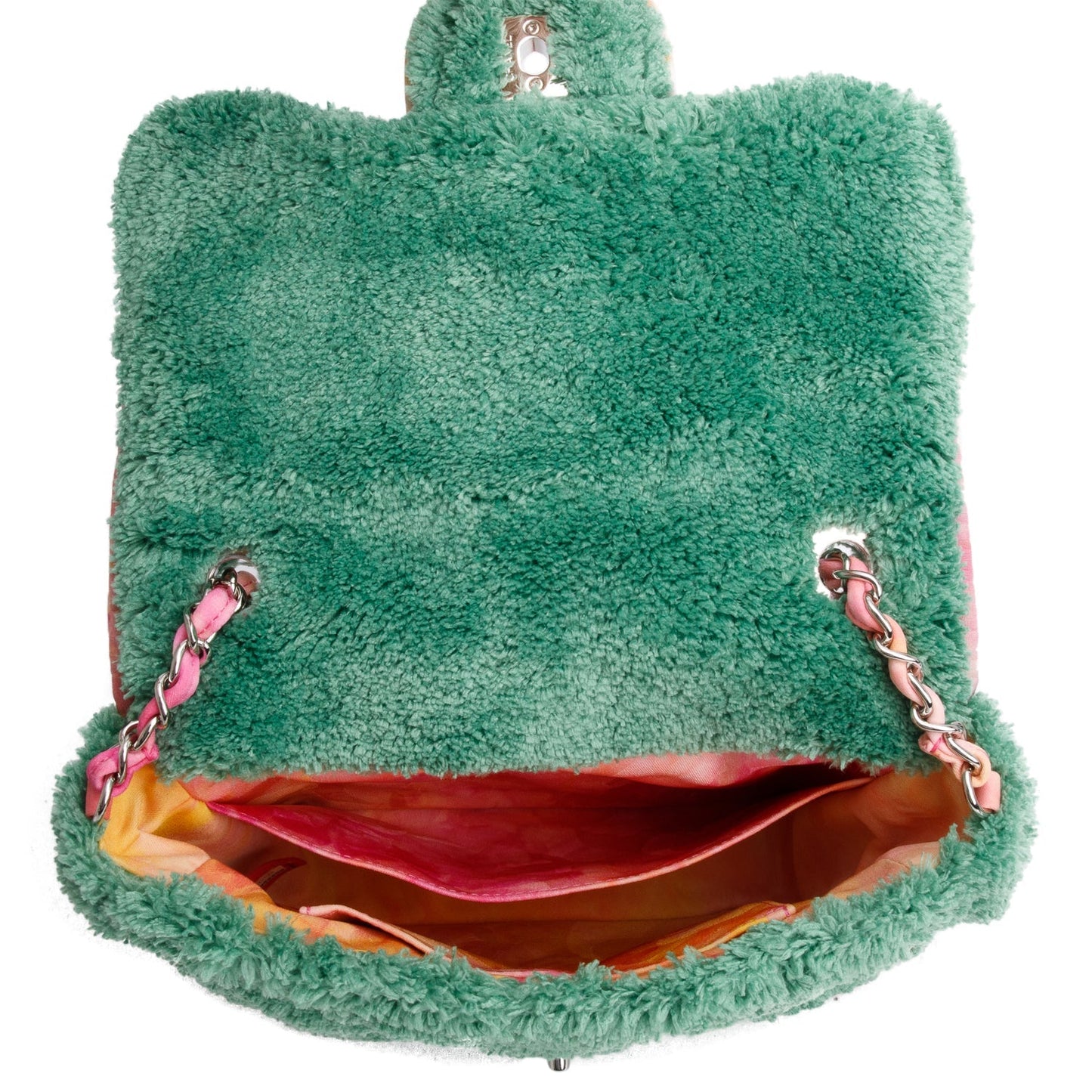 Chanel 2020 Green Quilted Terry Cloth Small Square Flap Bag