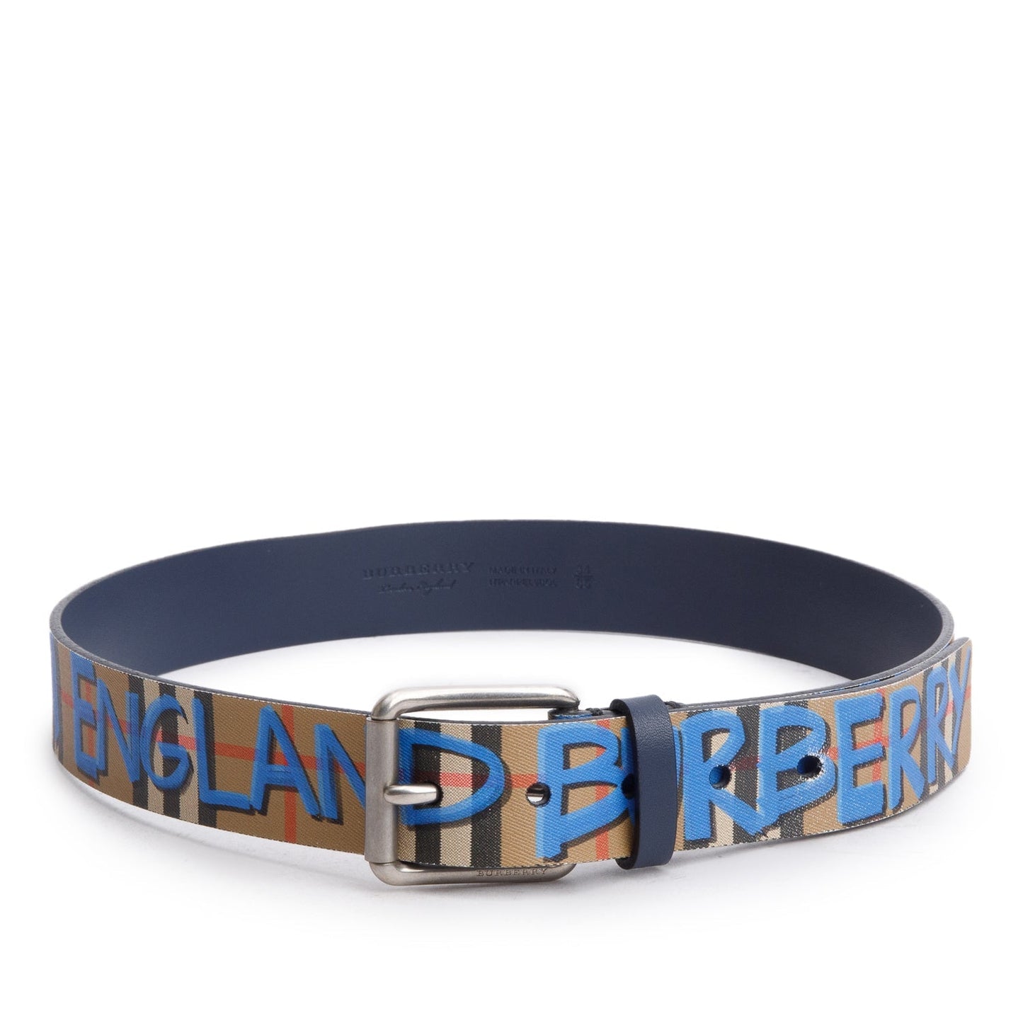 Burberry Check Graffiti Canvas Square Buckle Belt 85 34