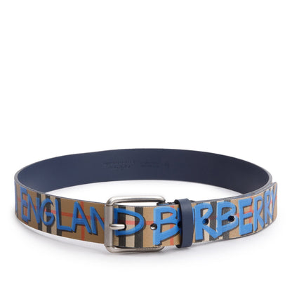Burberry Check Graffiti Canvas Square Buckle Belt 85 34