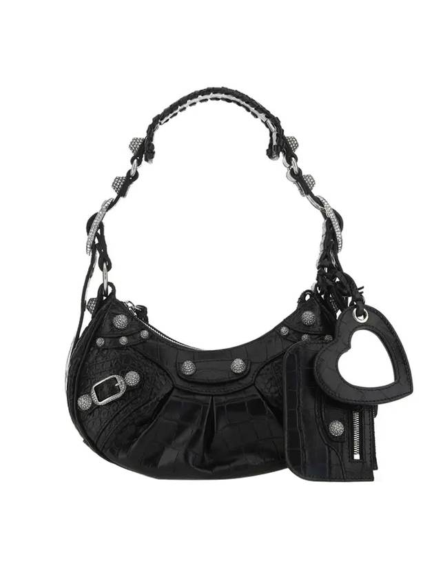 Luxury Balenciaga Trending 2025 Le Cagole Crocodile Embossed Shoulder Bag Black
