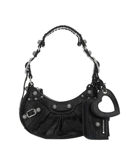 Luxury Balenciaga Trending 2025 Le Cagole Crocodile Embossed Shoulder Bag Black