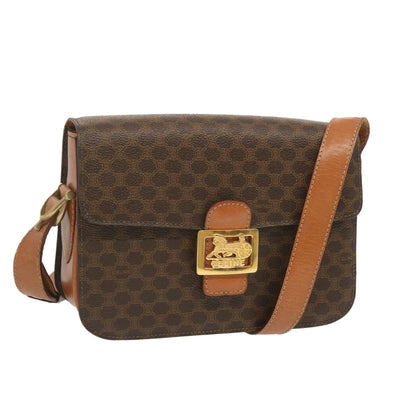 Luxury CELINE Macadam Canvas Shoulder Bag PVC Leather Brown  68505