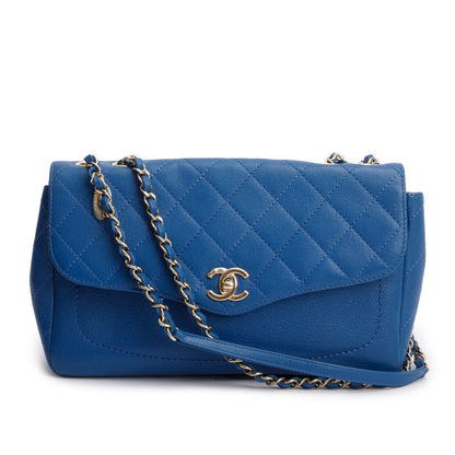 Chanel Blue Quilted Goatskin Coco Curve Flap Messenger Bag
