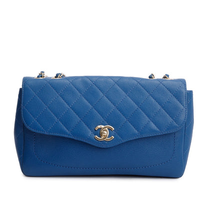 Chanel Blue Quilted Goatskin Coco Curve Flap Messenger Bag