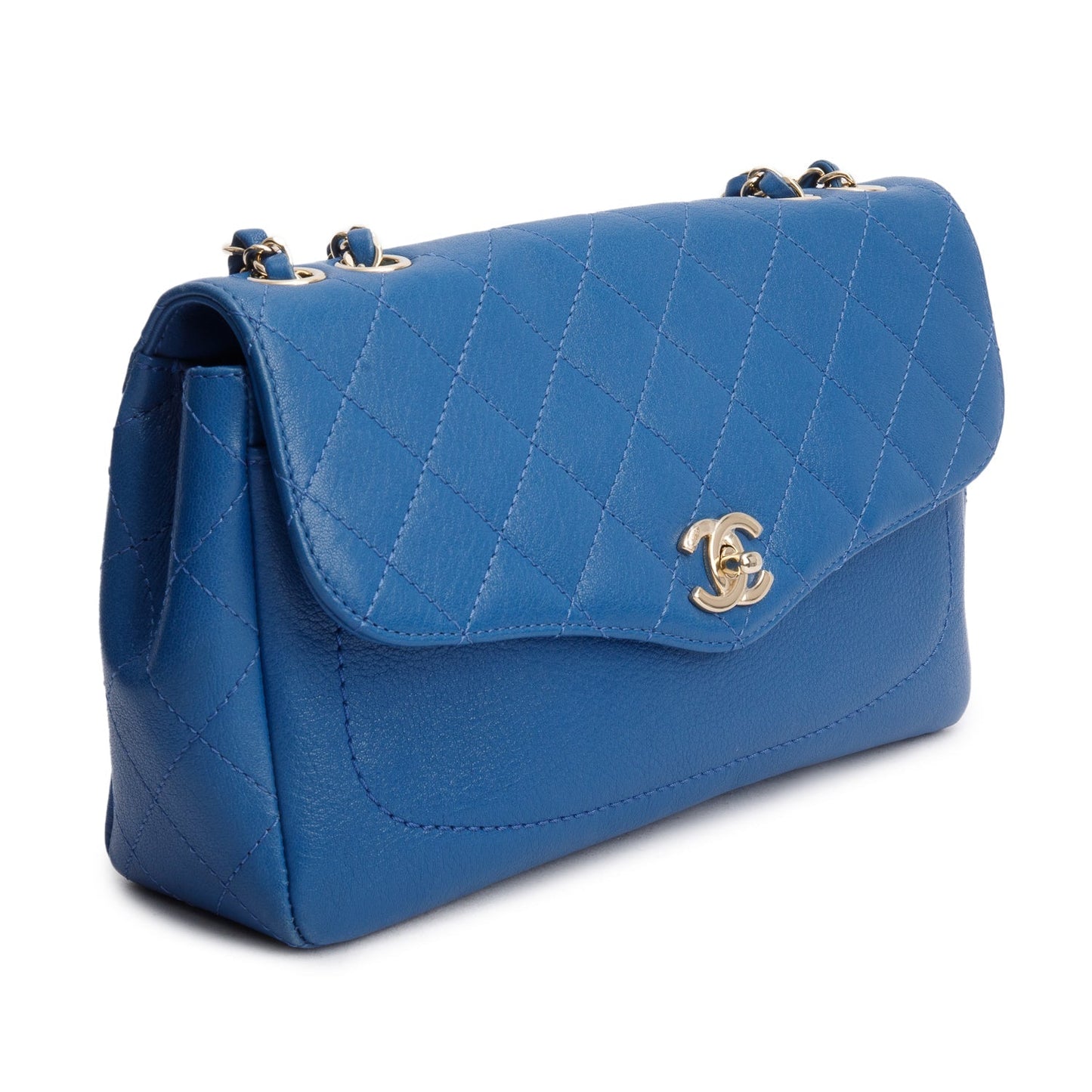 Chanel Blue Quilted Goatskin Coco Curve Flap Messenger Bag