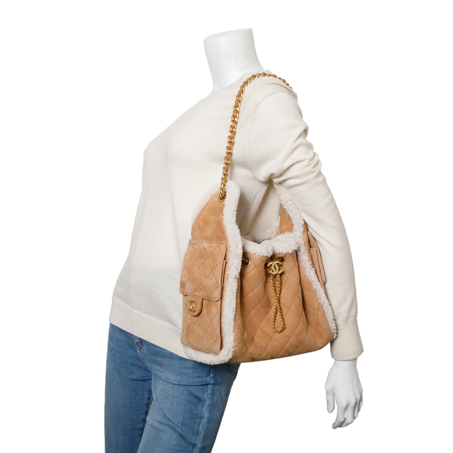 Chanel Brown Suede Quilted Shearling Small 25 Handbag