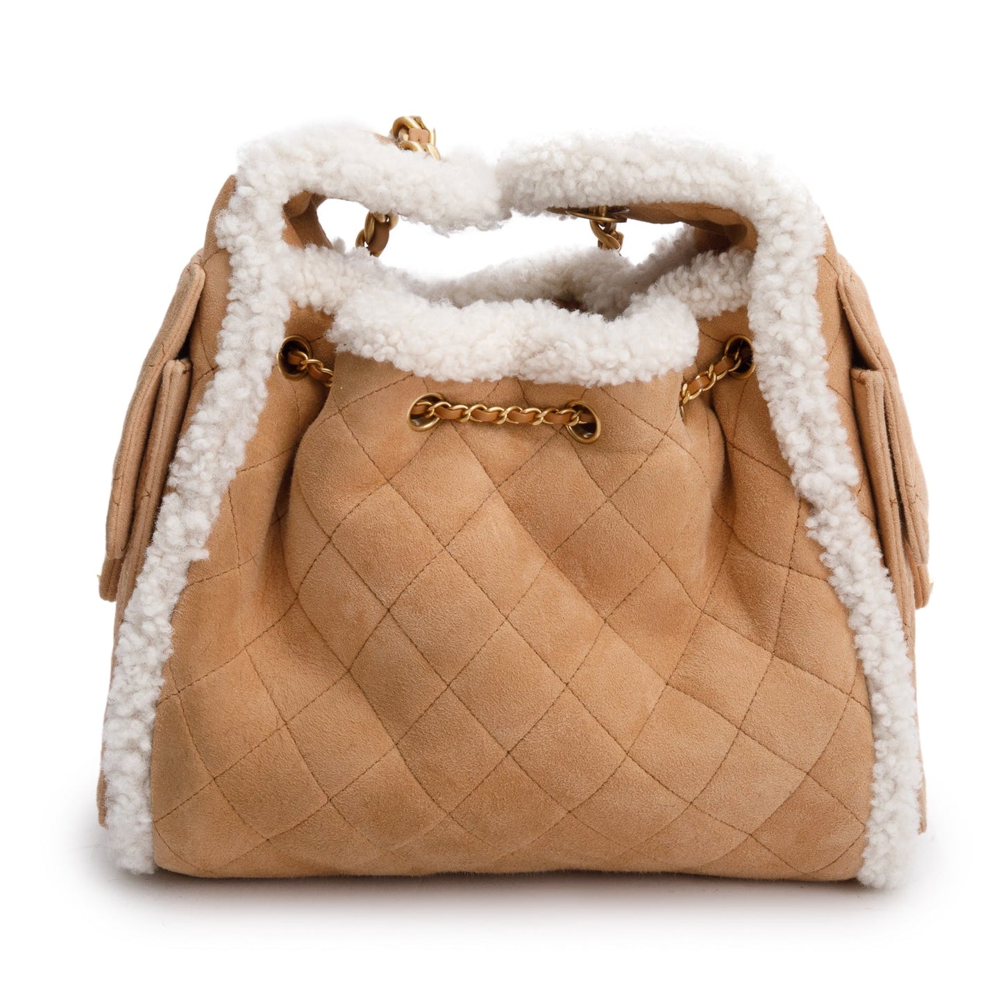 Chanel Brown Suede Quilted Shearling Small 25 Handbag