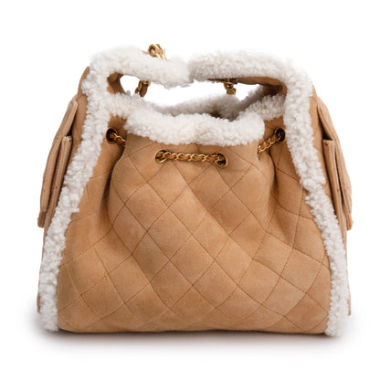 Chanel Brown Suede Quilted Shearling Small 25 Handbag
