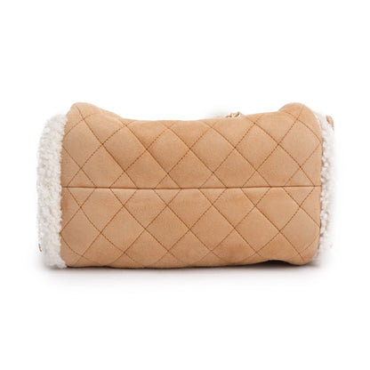 Chanel Brown Suede Quilted Shearling Small 25 Handbag