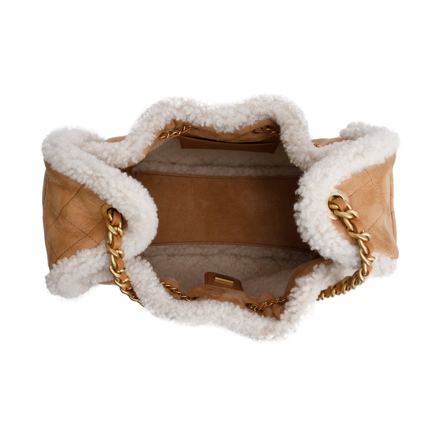 Chanel Brown Suede Quilted Shearling Small 25 Handbag