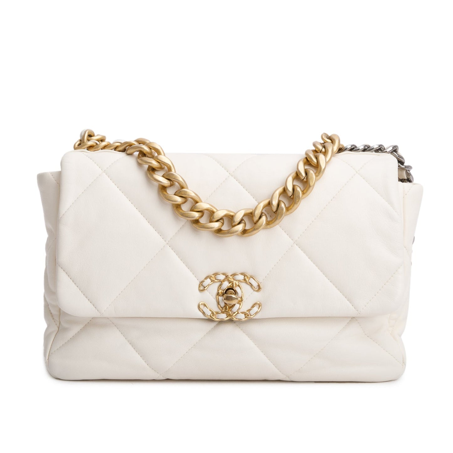 Chanel 2020 White Lambskin Leather Medium 19 Flap Bag